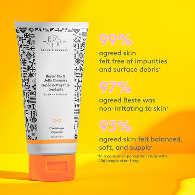 Beste™ No. 9 Jelly Cleanser's clinical claims around cleansing skin and non-irritating, balancing benefits