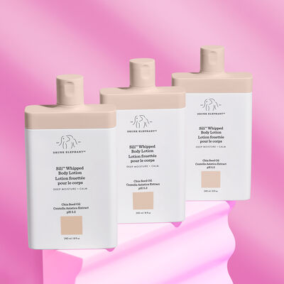 Multiple Sili™ Whipped Body Lotion arranged against a pink background