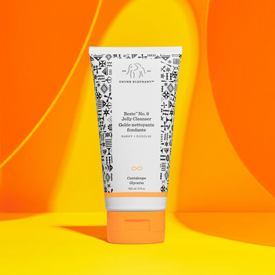 Beste™ No. 9 Jelly Cleanser alone against a bright orange background