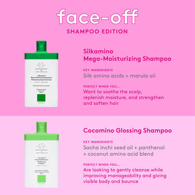 Multiple Silkamino™ Mega-Moisturizing Shampoos against a pink background