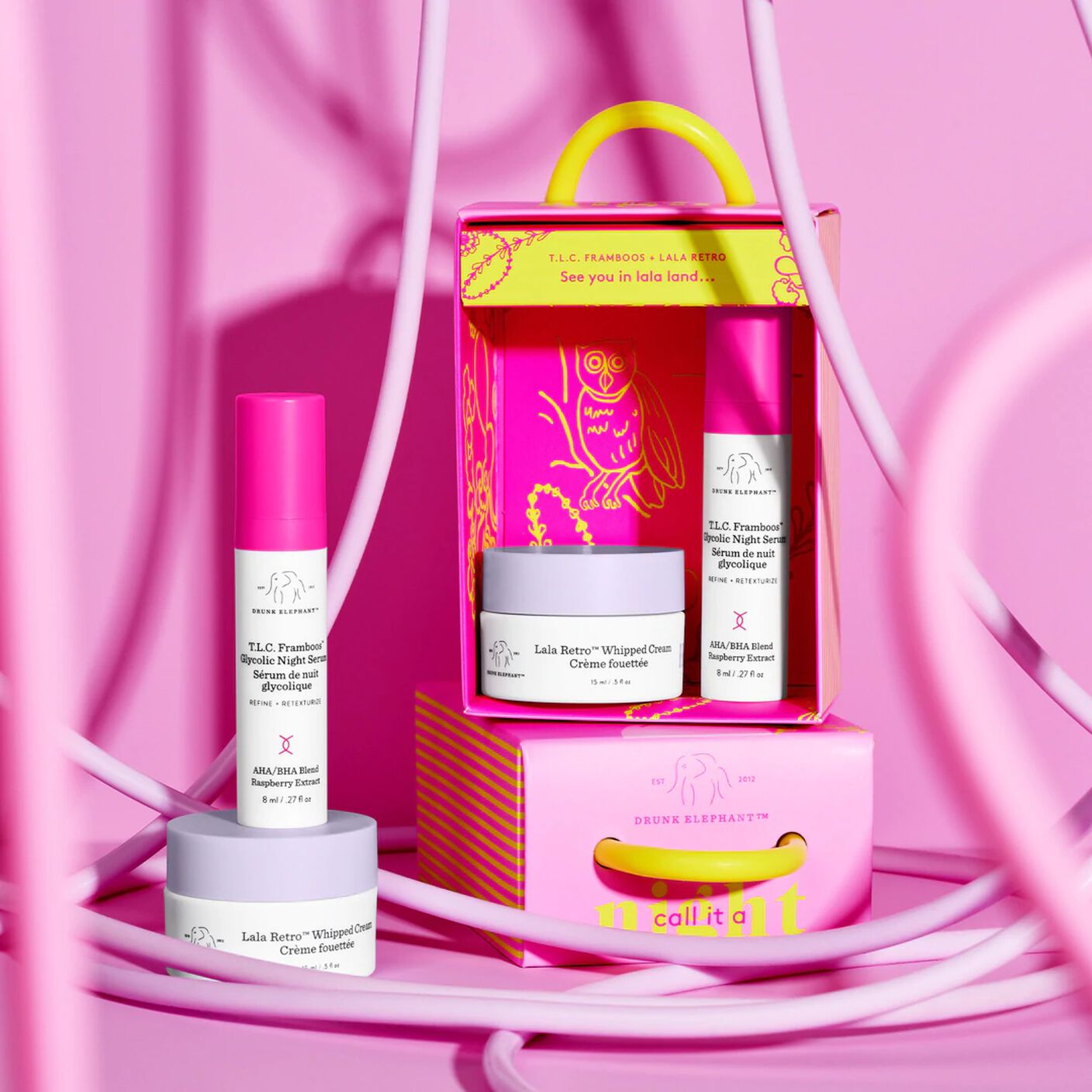 Call it a Night Duo with a pink stringy prop. 