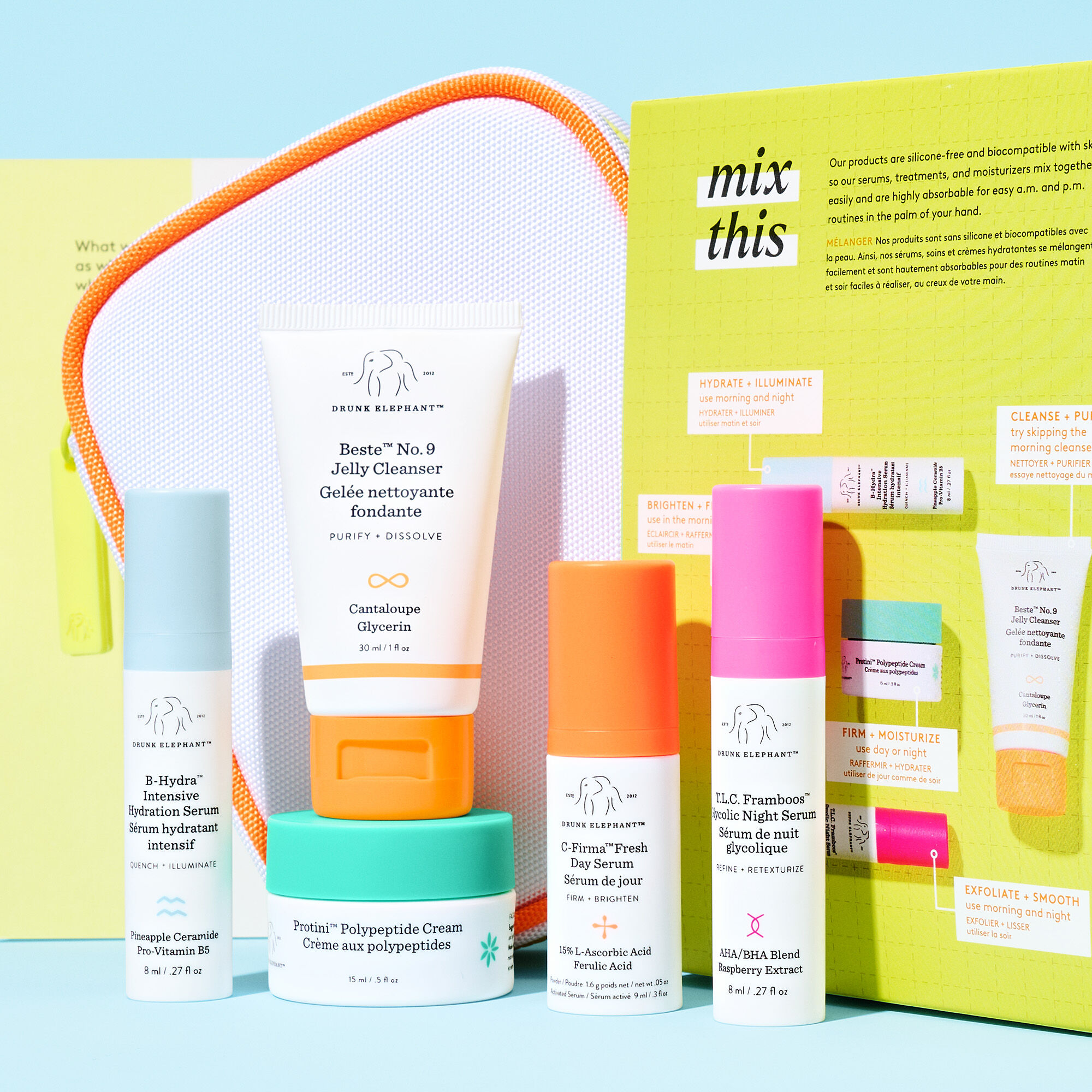 Travel-size kit for a.m. and p.m. routine | Drunk Elephant