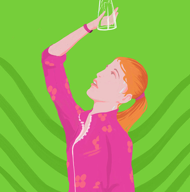 Illustration d'une femme regardant une tasse vide