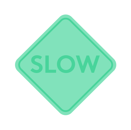 Illustration of green street sign that says SLOW.