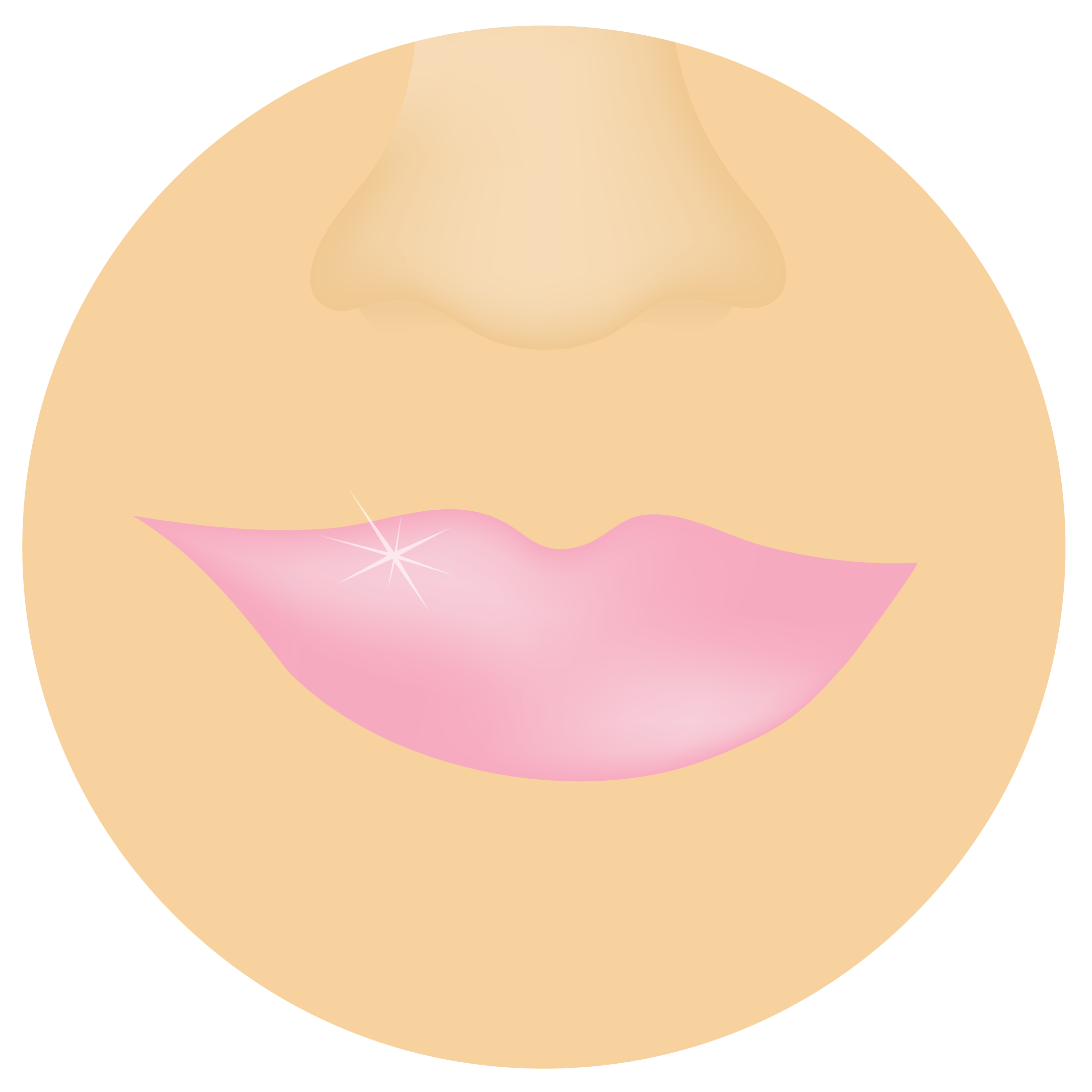 Illustration of a pair of pink lips with a bit of B-goldi dabbed in the center for a pearly glow.