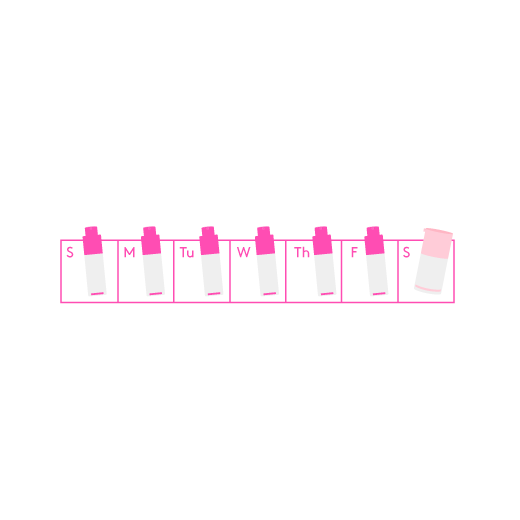 illustration d'une semaine du calendrier indiquant l'utilisation de TLC Framboos du dimanche au vendredi, et de Babyfacial le samedi