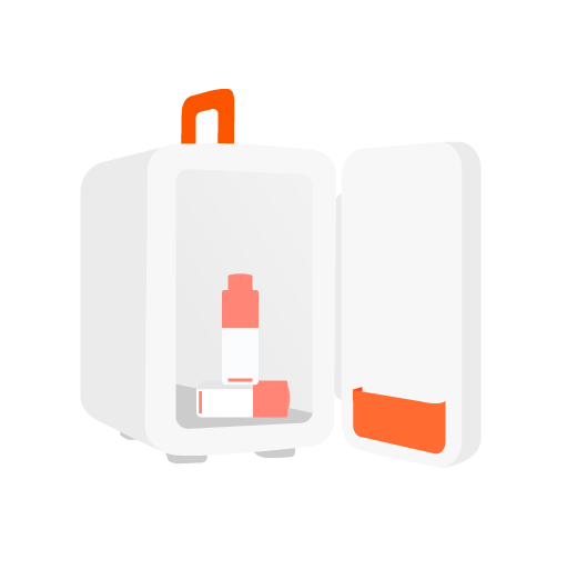 Illustration d'un petit réfrigérateur de soins de la peau avec la crème contour des yeux multivitaminée C-Tango à l'intérieur.