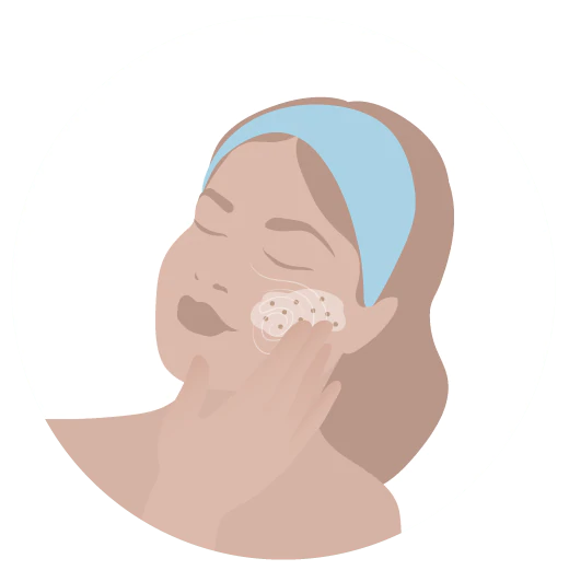 Illustration d'une femme exfoliant son visage.