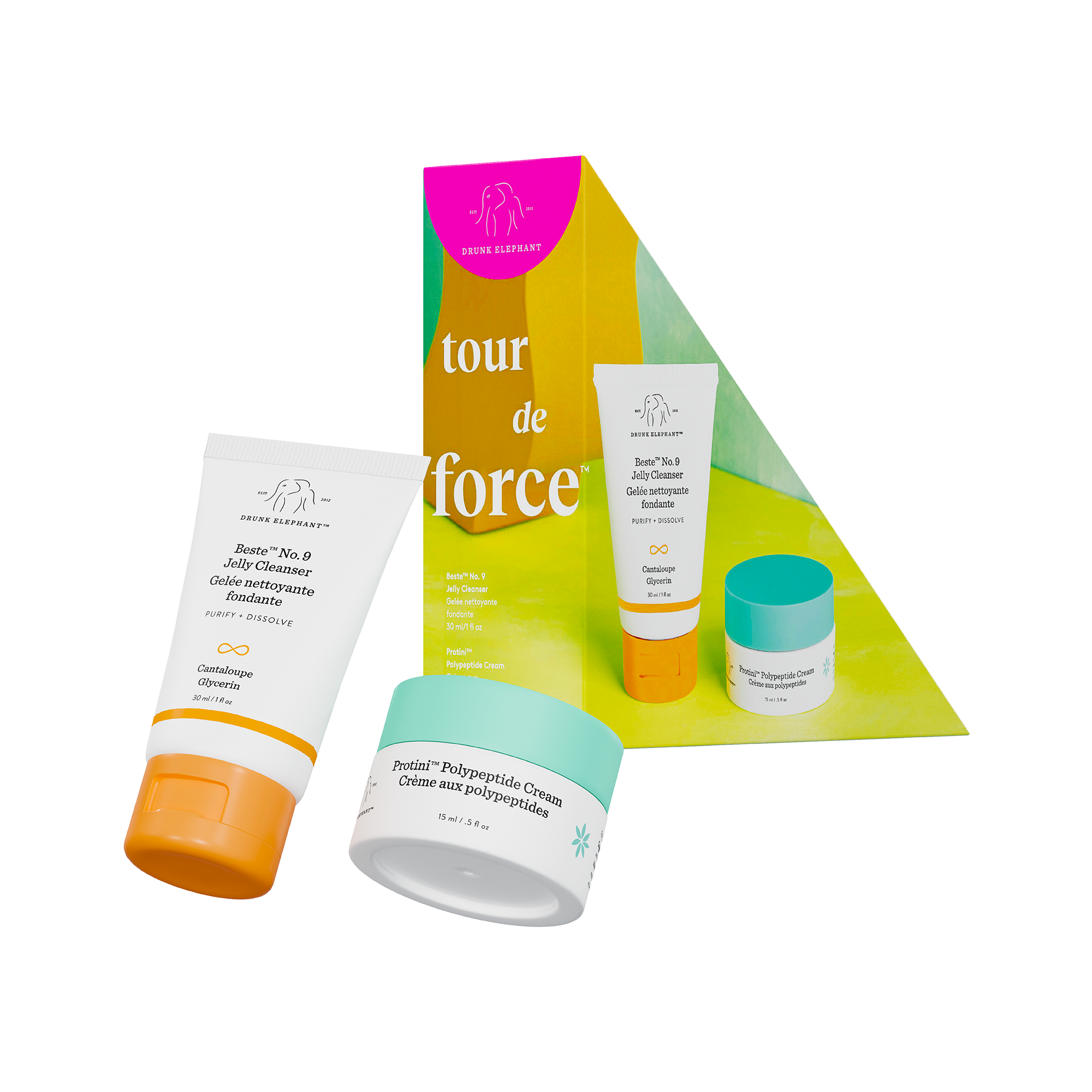 Moisturizer and cleanser travel-size skincare kit | Drunk Elephant