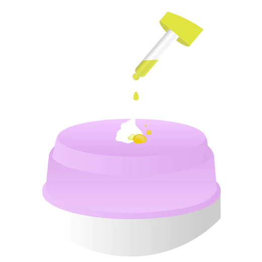 Illustration du dessus de Lala Retro avec une pompe de crème et quelques gouttes d’huile Marula vierge.