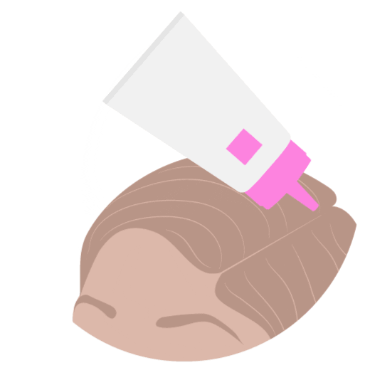 Illustration GIF du gommage pour cuir chevelu T.L.C. Happi appliqué sur le cuir chevelu.