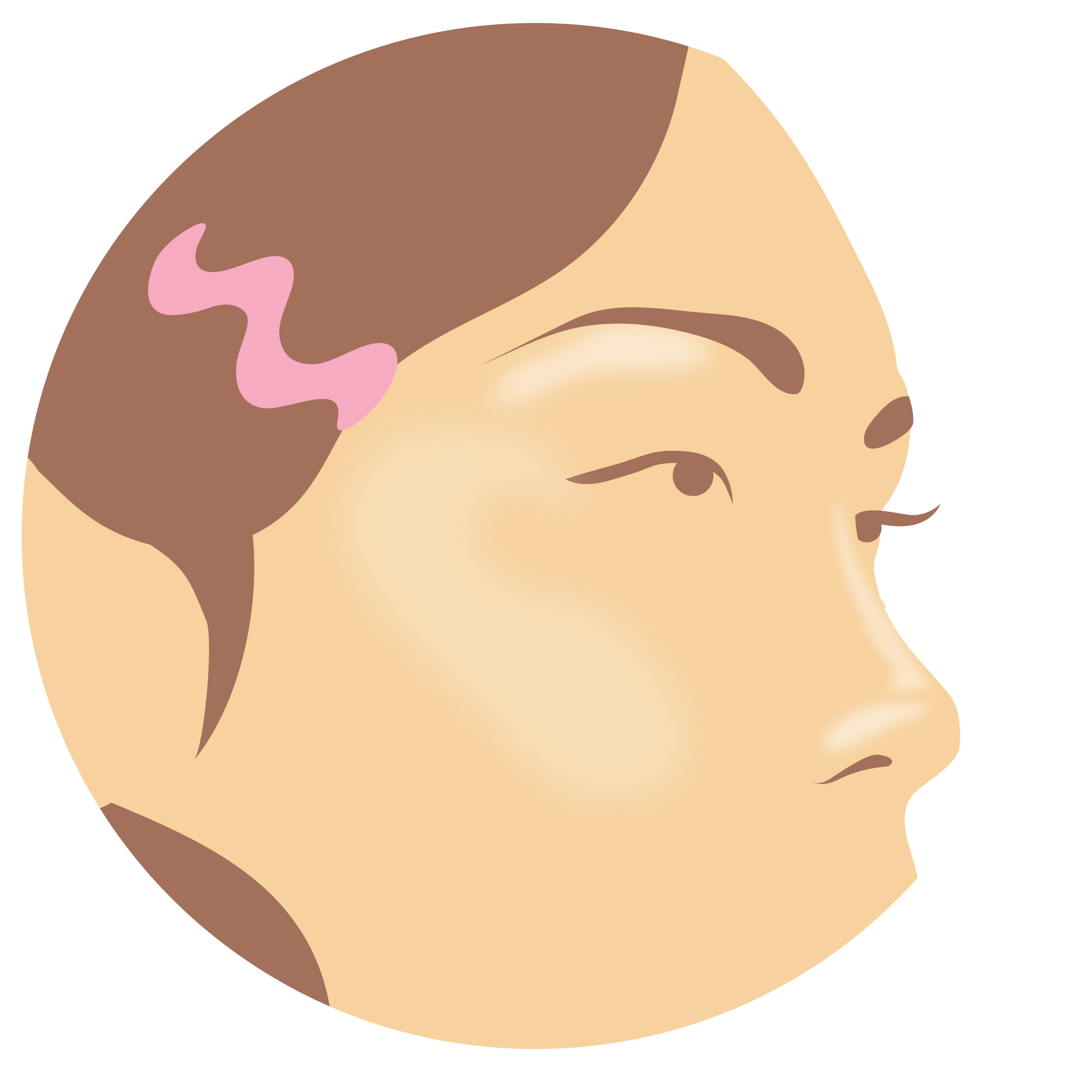 Illustration of a womans side profile with B-Goldi applied to her cheek, nose, and underneath the brow bone.