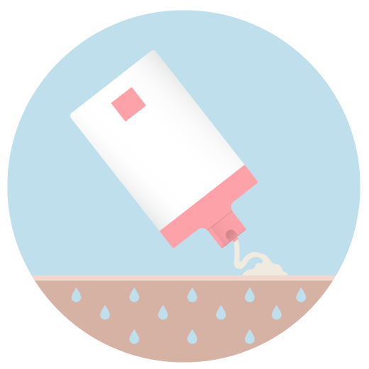 Illustration de la lotion pour le corps Sili versée sur la peau.