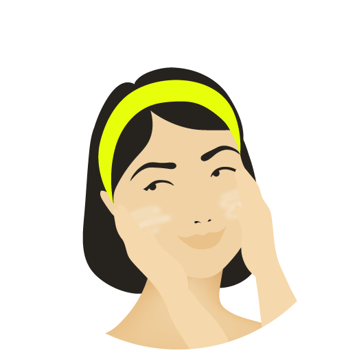 Illustration d'une femme appliquant le produit sur son visage à la main